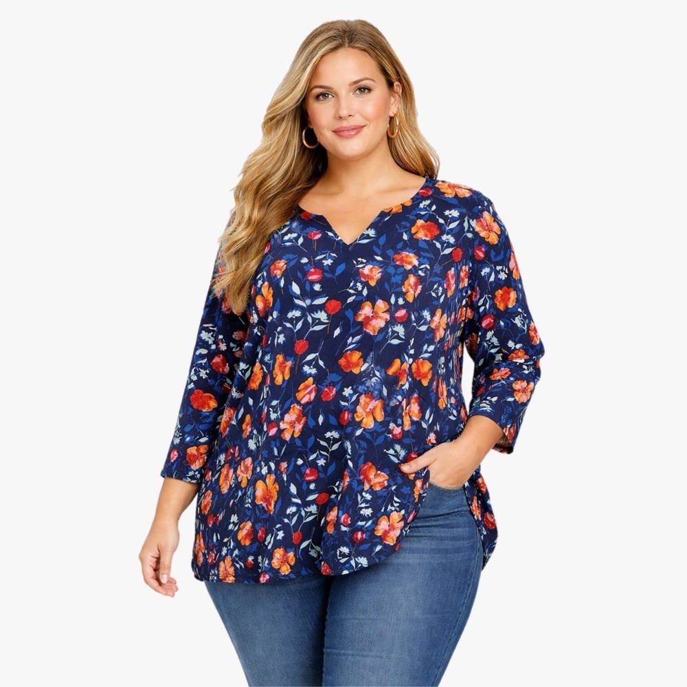 ➕ C&E Floral Print Blouse Plus Size 1X